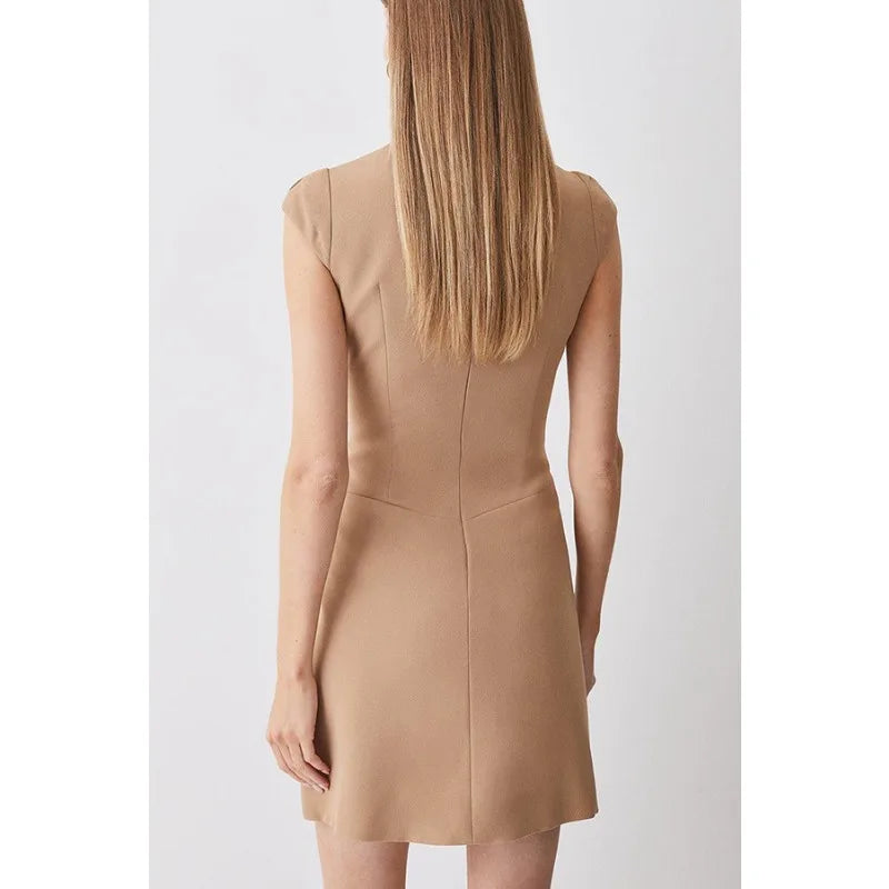Short Dress Sleeveless Slim Tassel Formal A-line Dress Elegant Office Outfits