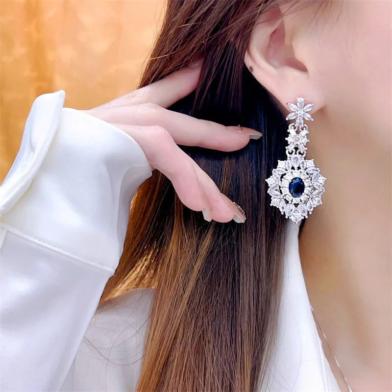 Elegant Blue Zirconia Lace Adjustable Ring/Necklace/Earrings Women's Jewelry Set