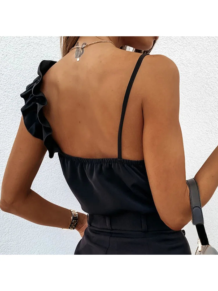 Women Summer Blouse Shirts Sexy V Neck Ruffle Blouses Backless