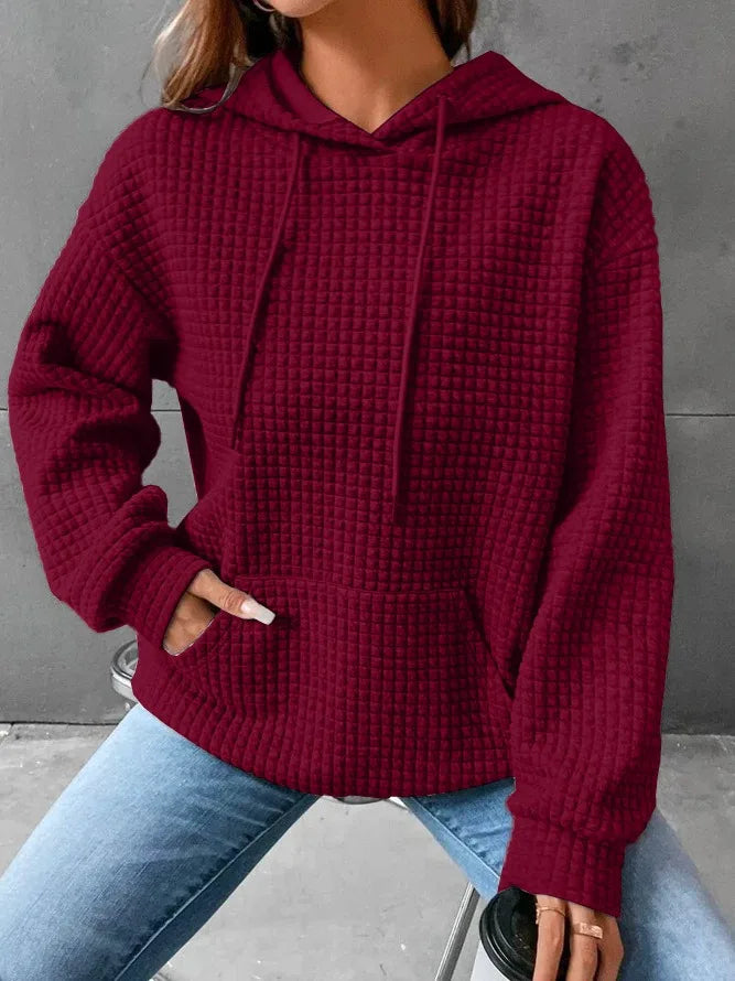 Women's hooded sweatshirt spring and autumn style waffle