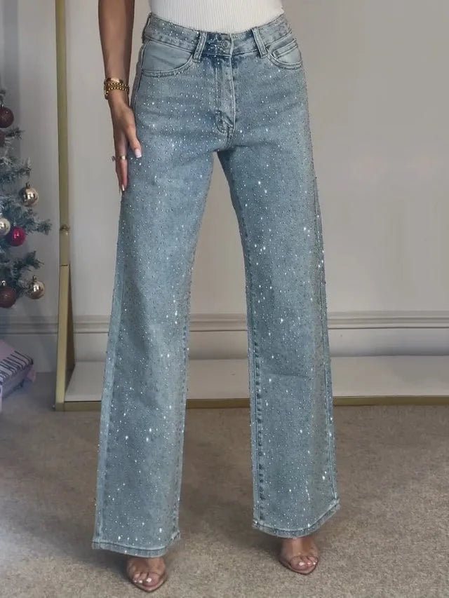 Straight Jeans for Women Diamonds Pants Stretch