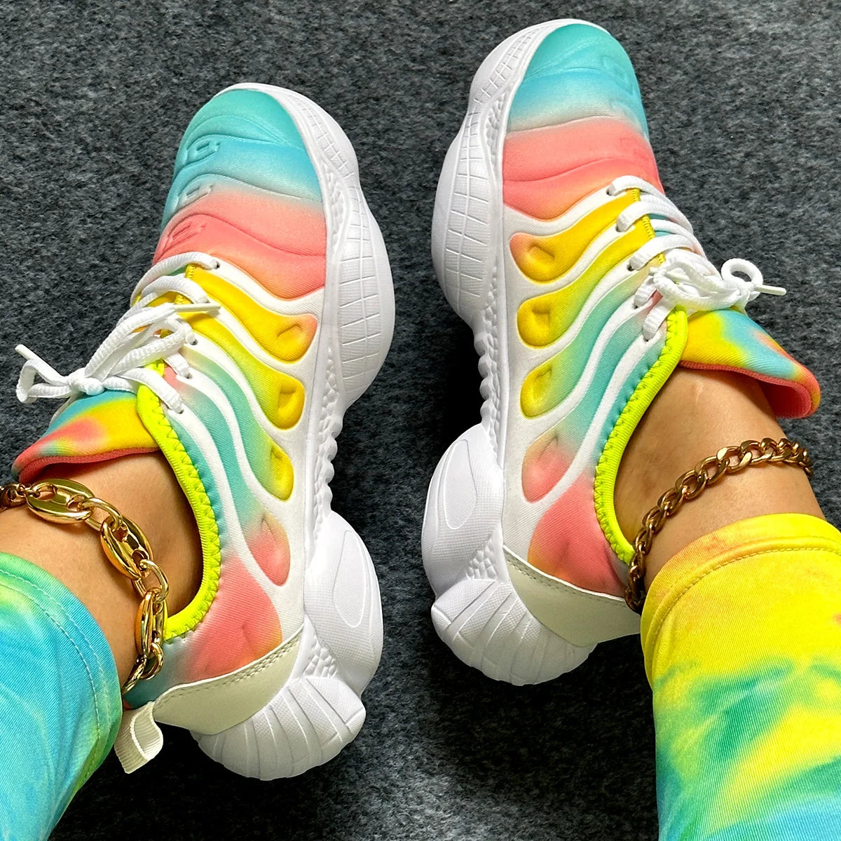 Women Sneakers  Rainbow Color Platform Shoes