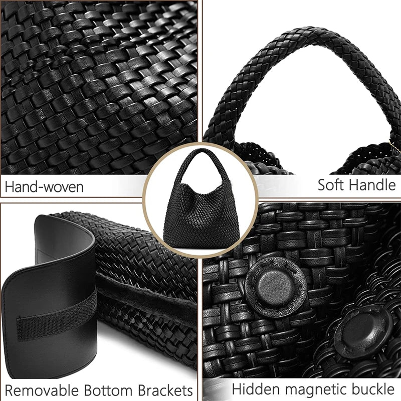 Large Woven Handbag Soft Leather Shoulder Bag Work Shopper Bag with Purse