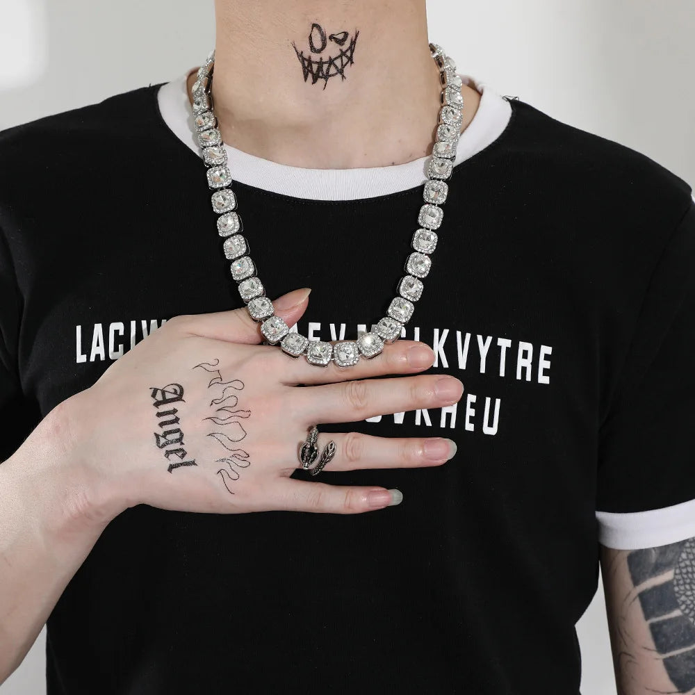 AAA Rhinestone Square Ice Crystal Tennis Chain Necklace Men's Chain