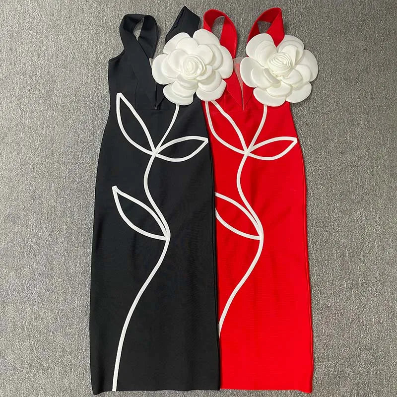 Women's Evening Dresses Sexy Strapless Tie White Flowers Elegant  Dress