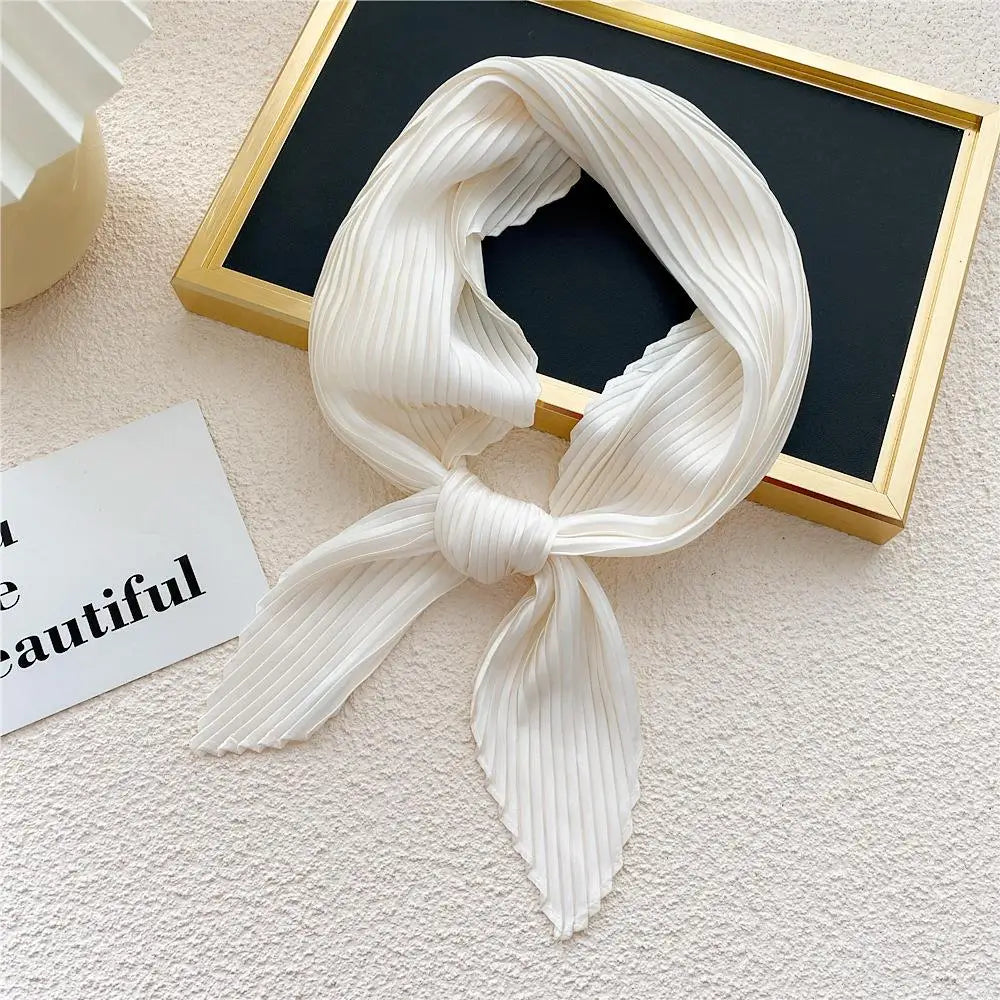 Women Pleated Satin Scarf For Ladies Neckerchief