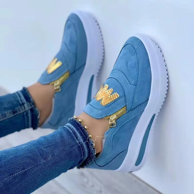Women Flats Platform Shoes Casual Zipper Sneakers Shoes