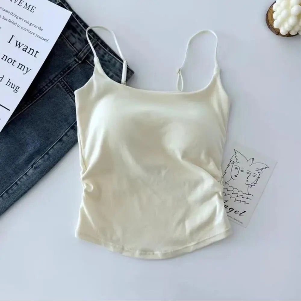 Women's Tank Tops Slim Sling T-shirt  Camisole With Chest Pad Sexy Crop Tops