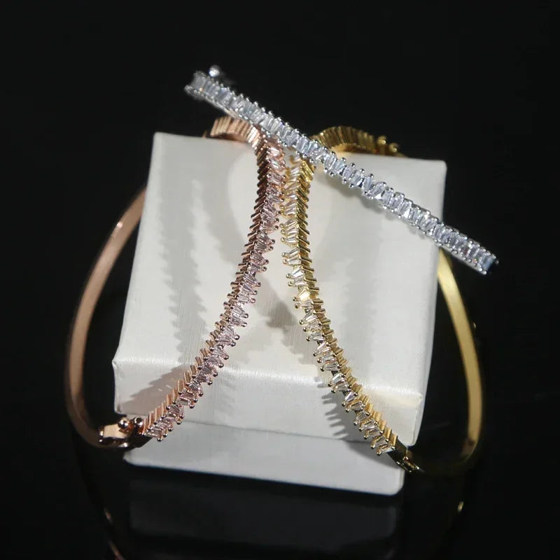 Women's Jewelry Full Paved Rectangle Bangle