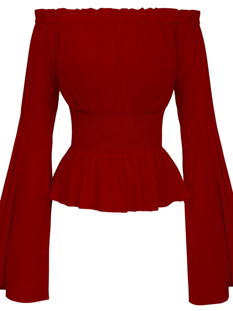 Womens Blouse Gothic Renaissance Flare Sleeves Ruffles Off Shoulder Corset T