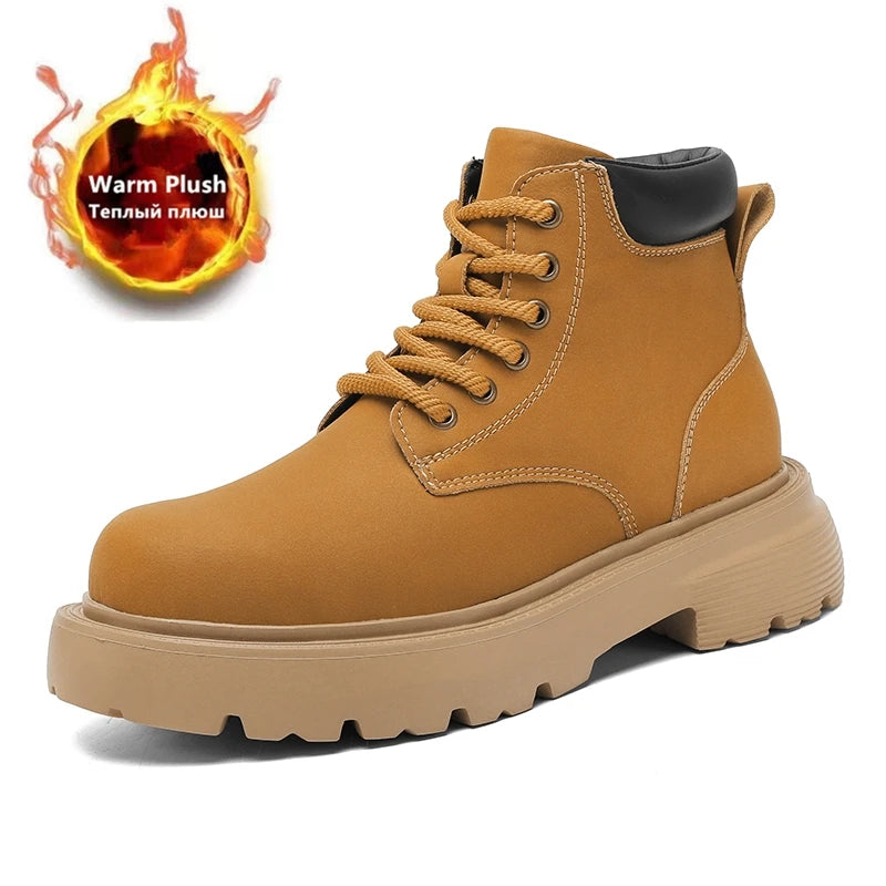 Men High Top Boots Leather Shoes Warm Outdoor Sneakers Lace Up Non-Slip Ankle Boots