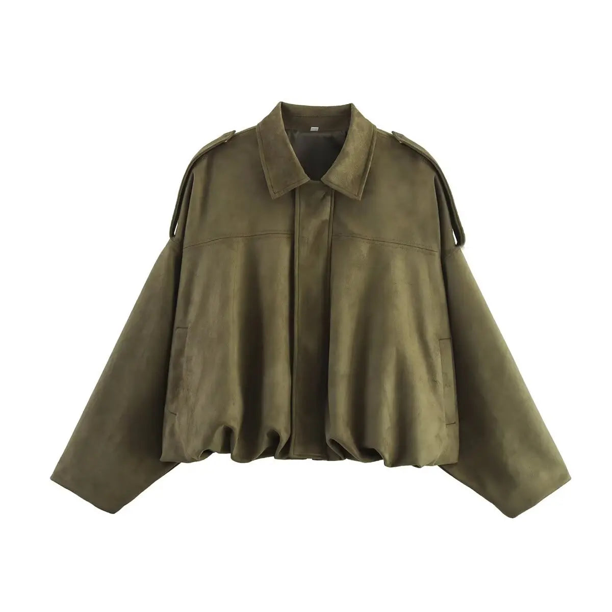 Women's Bomber Jacket Lapel Long Sleeve Zipper Suede Jacket