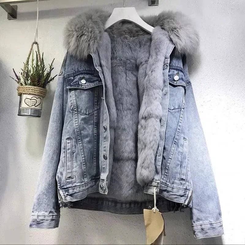 Denim  Basic Fleece Thick Padded Overcoat