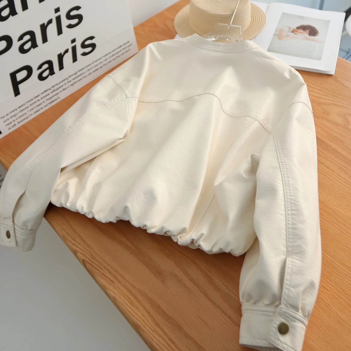Women’s PU Leather Bomber Jacket — Elastic Hem Faux‑Leather