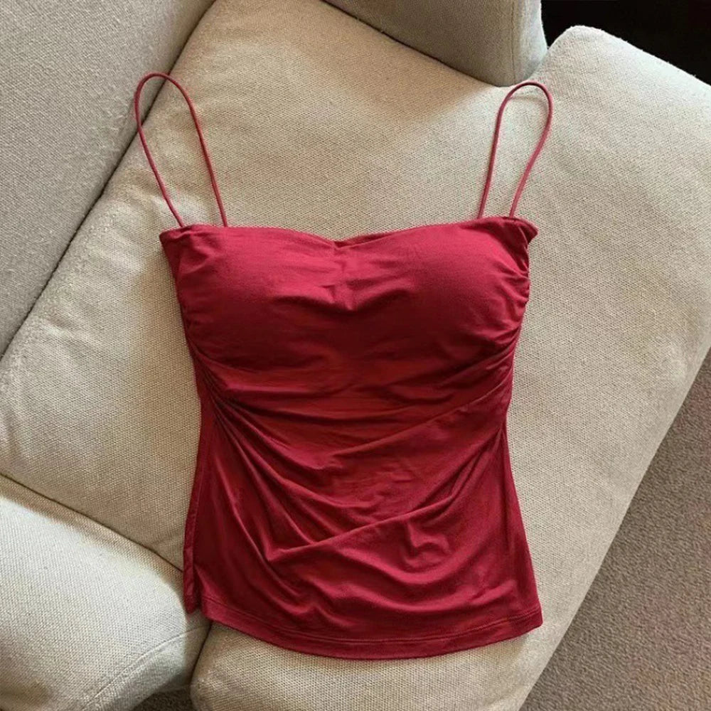 New Women Tank Tops Summer Solid Color Built-In Bra Camisole
