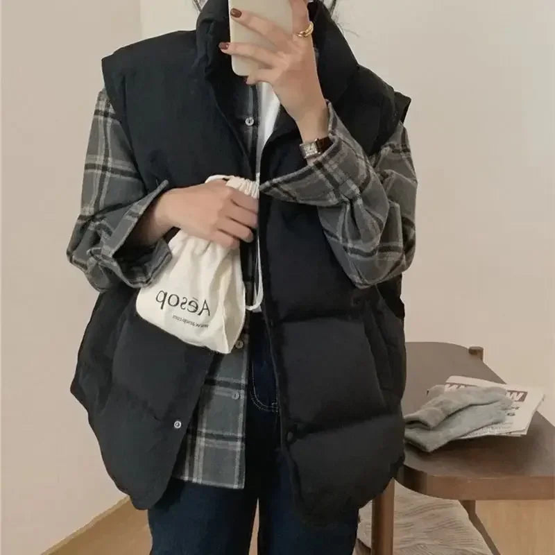 Quilted Puffer Waistcoat Woman Solid Color New Outerwear