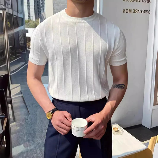 Knitted T-shirt Men  New Round Neck Thin Wool Bottoming Shirt