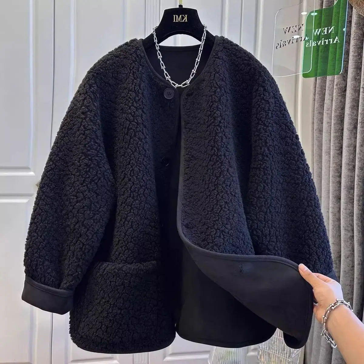 Women Winter Woolen Coat  Single Breasted Female Long Sleeve Jacket