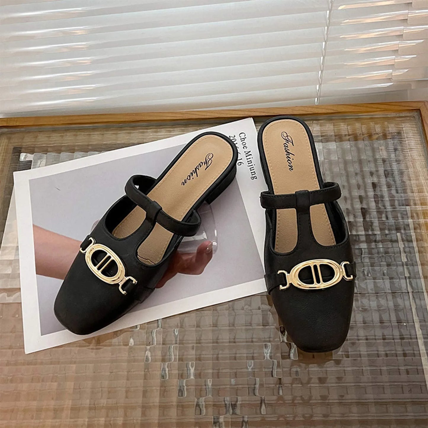 Women Low Heel Retro Luxury Metal  Women's Shoes