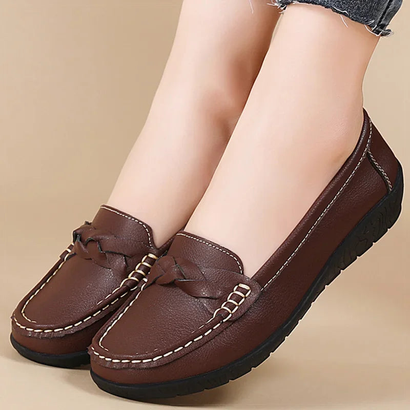 Women Soft Leather Loafer Flats Slip On Casual Shoes