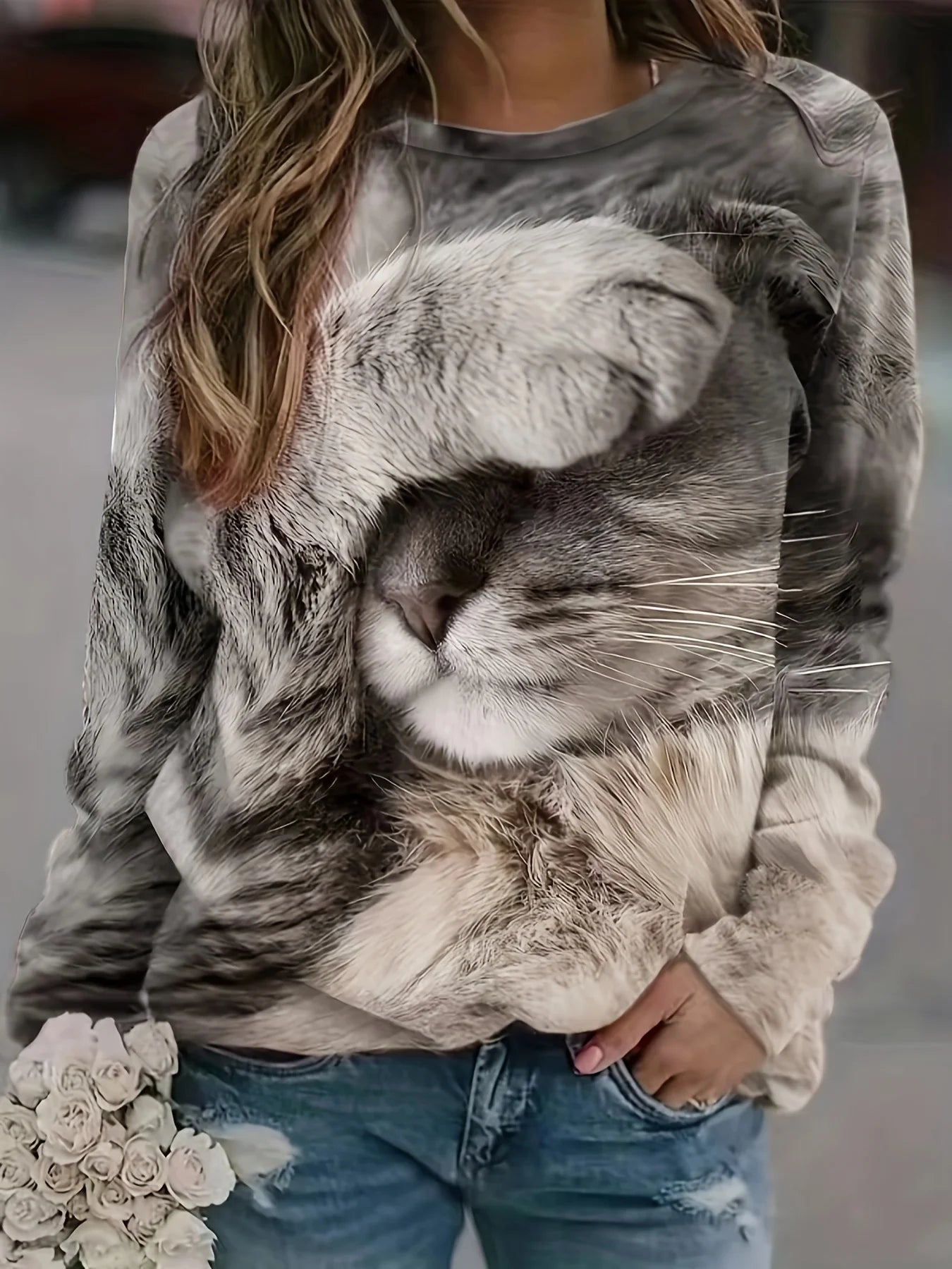 Women's Sweatshirt Cute Cat graphic Print Sweatshirt