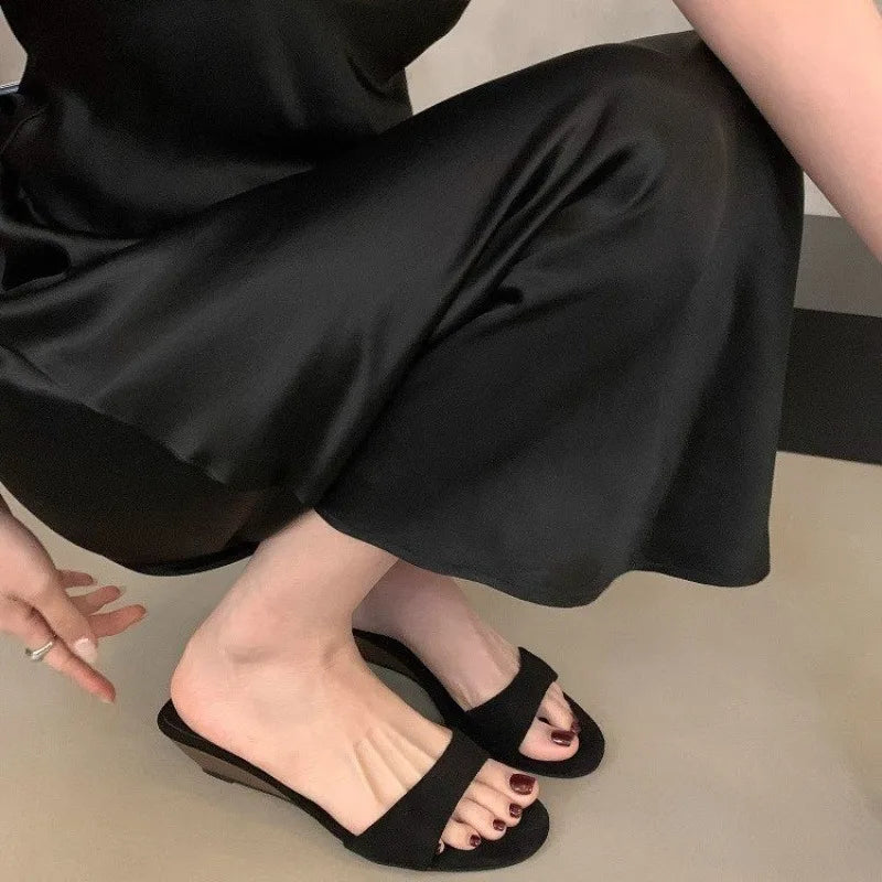 Women Slipper Fashion Med Wedge Heel Slip On Slides
