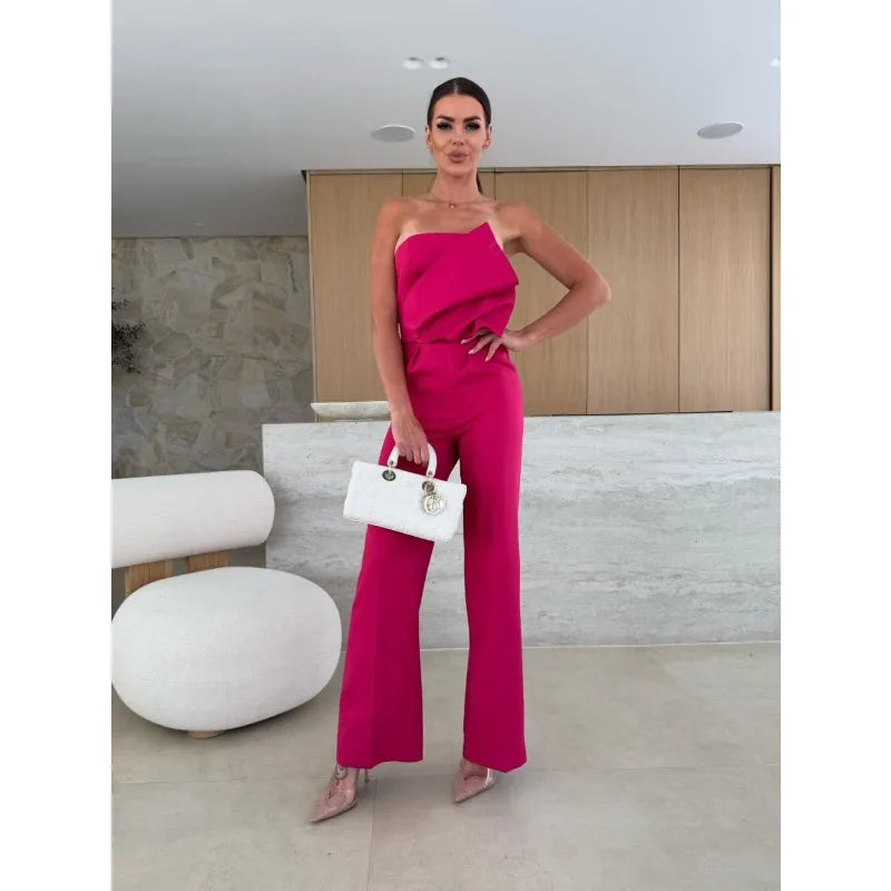Corset Jumpsuit for Women Chic Off Shoulder Folds Wide Leg Pants