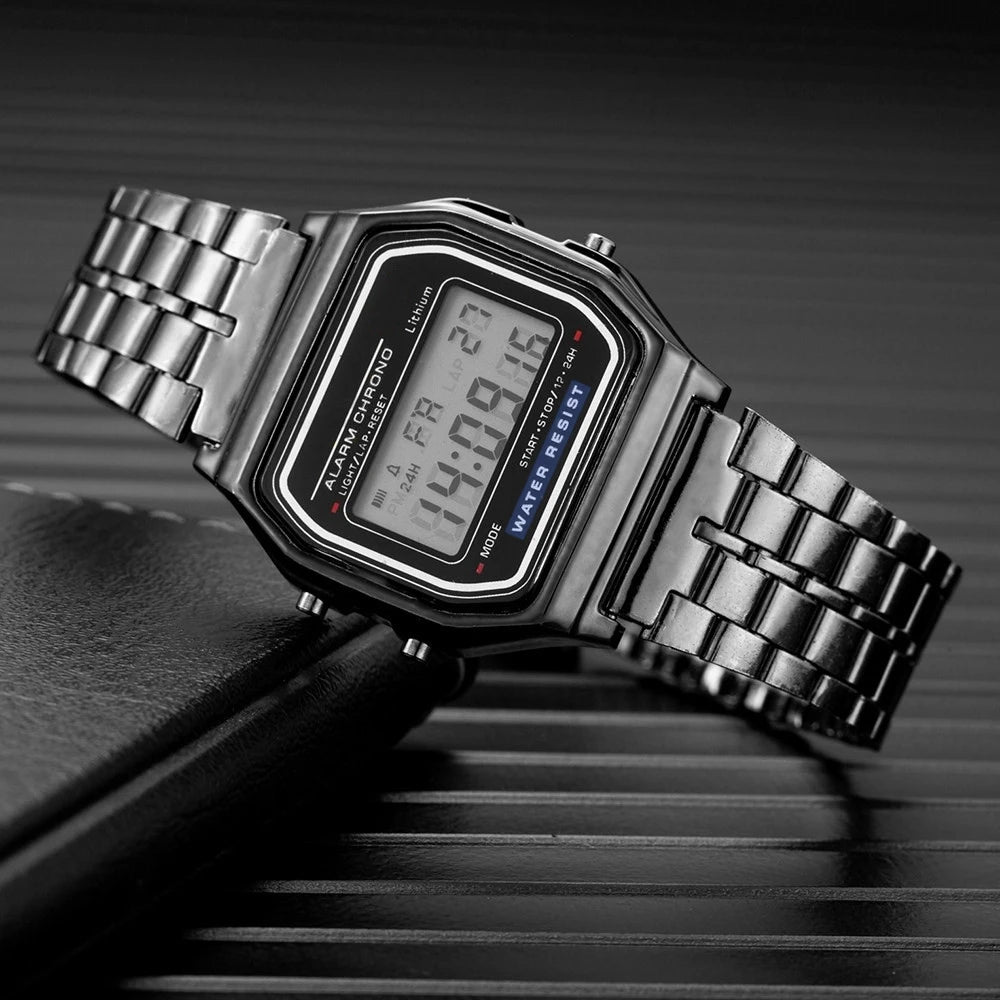 Elegant Digital Watch For Women Gold Silver Stainless Steel