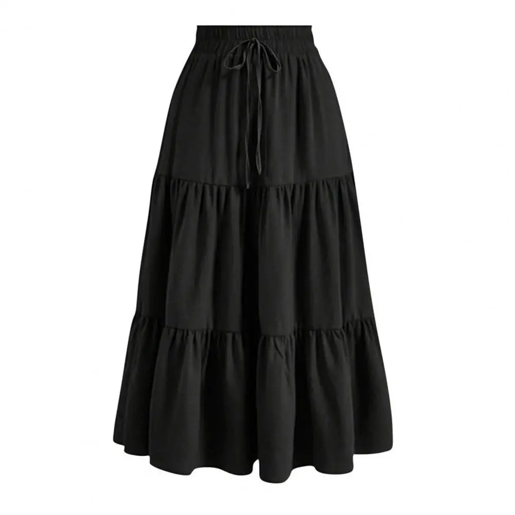 Women's Summer Tiered  A-Line Maxi Skirt High Waisted Pleated Swing Long Skirt