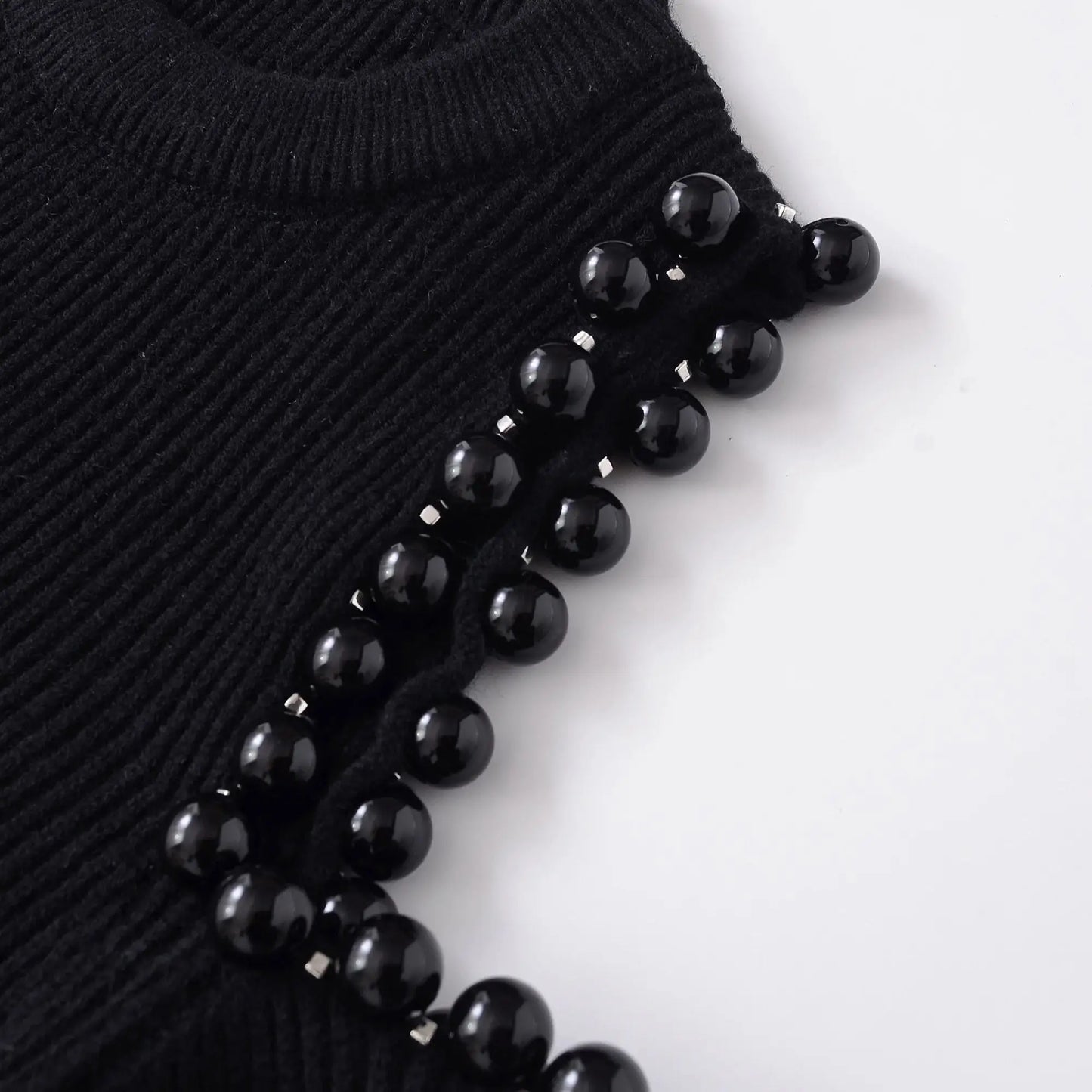 Women Fashion Knit Beaded Hollow Out Sweater