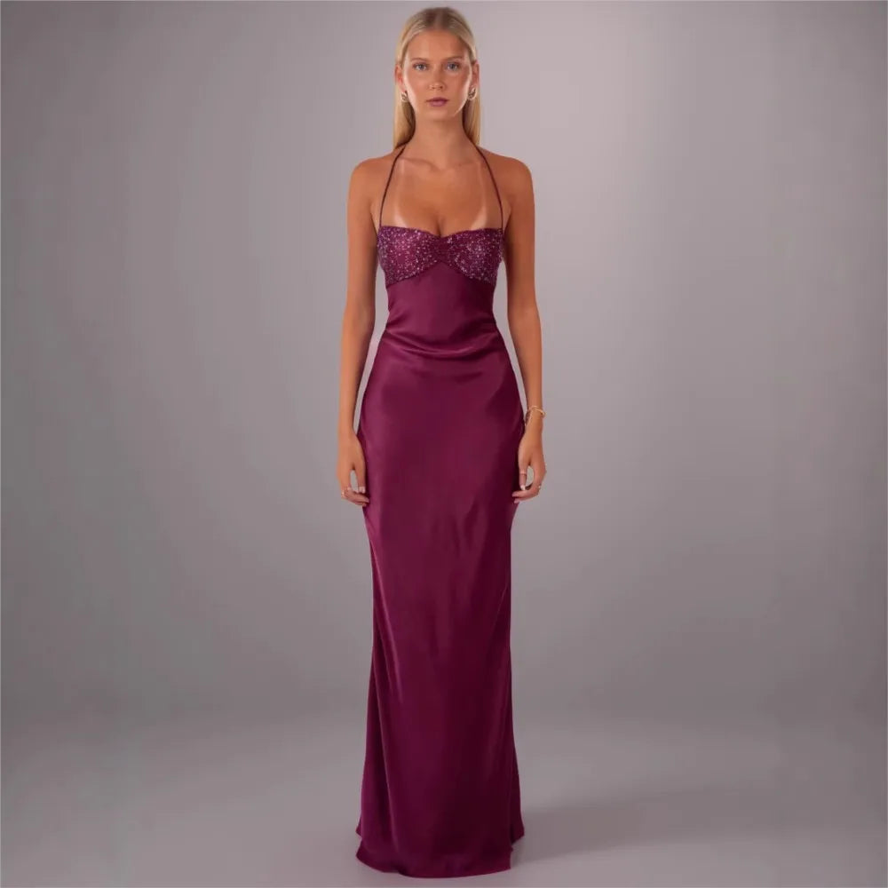 Sexy Tube Top Sequin Solid Color Backless Strappy Dress
