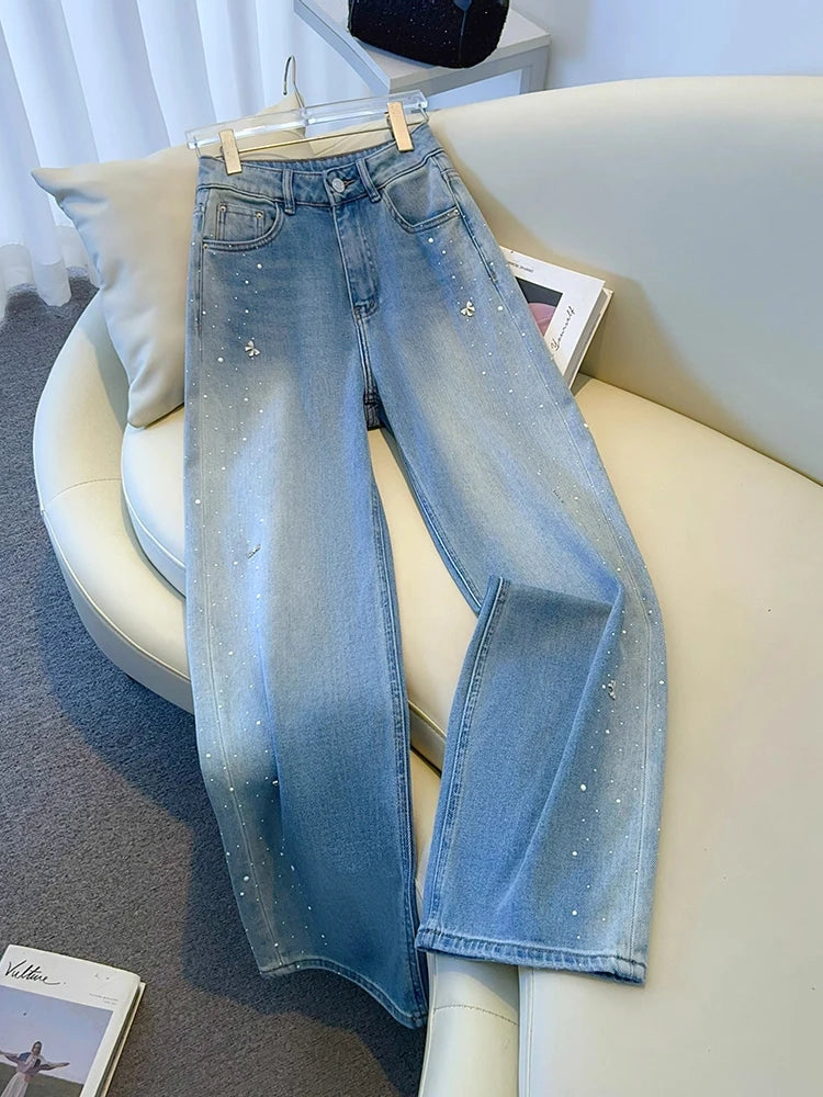 High Waist Straight Leg Jeans Women's Slim Fit  Denim