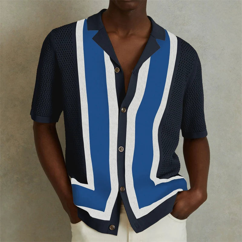 Jacquard Polo Shirts Man Knitwear Business Casual Summer  Viscose Elastic Silky Camisas