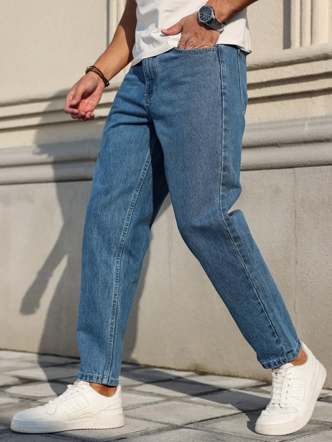 Men's jeans classic blue denim fabric