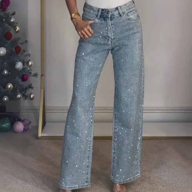 Straight Jeans for Women Diamonds Pants Stretch
