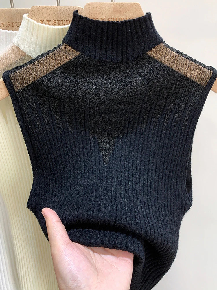 Tank Top Half Neck Vest Female Sleeveless Sweater