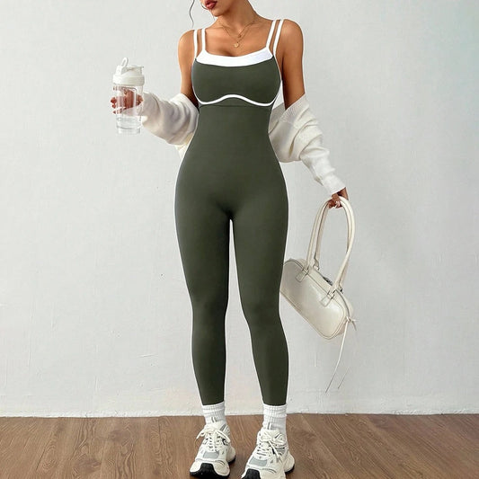 Women One-piece Yoga Jumpsuit With Pads Sleeveless Patchwork Slim Fit