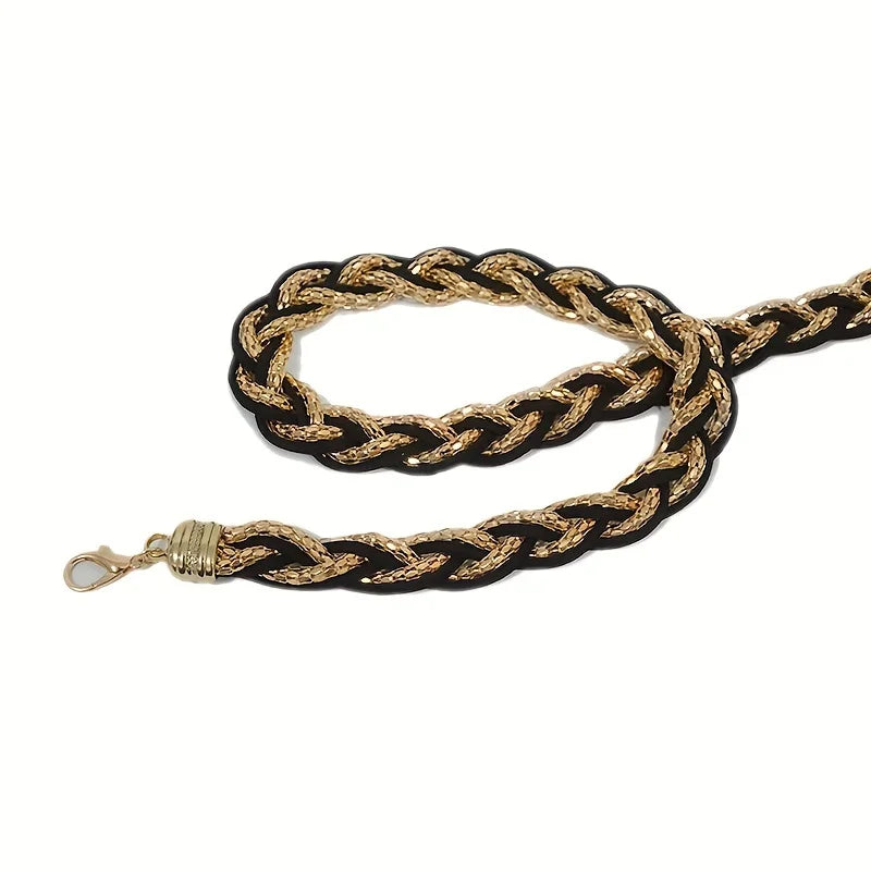 Women's Metal Braided Waist Belt with Tassel Stylish Black & Golden Design