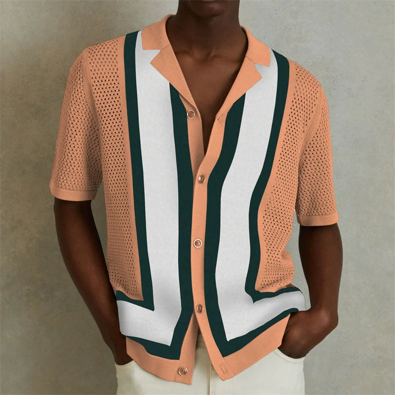 Jacquard Polo Shirts Man Knitwear Business Casual Summer  Viscose Elastic Silky Camisas