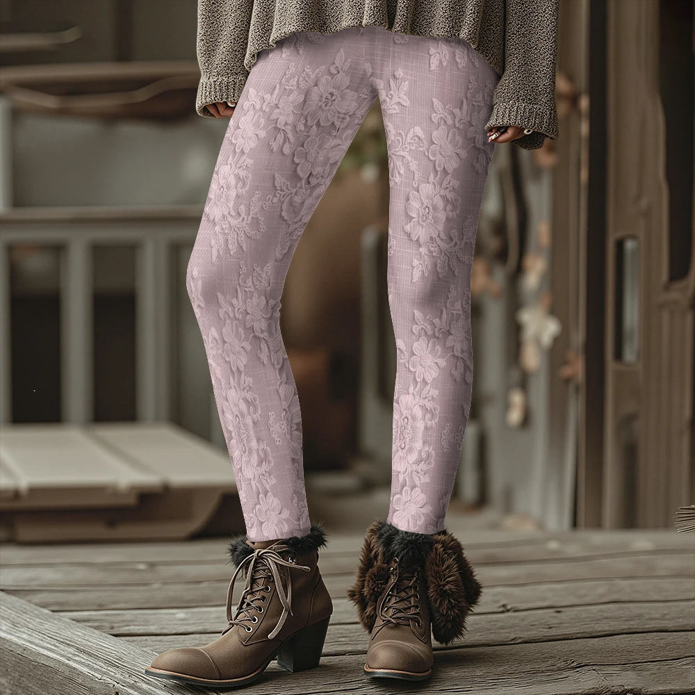 Women's Bright Pink Lily  Leggings