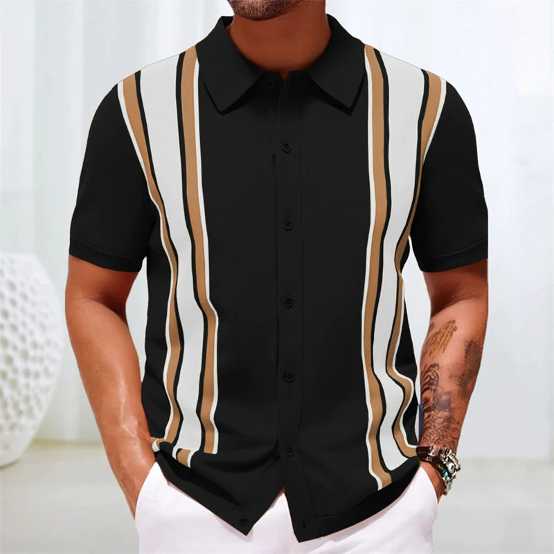 Jacquard Polo Shirts Man Knitwear Business Casual Summer  Viscose Elastic Silky Camisas