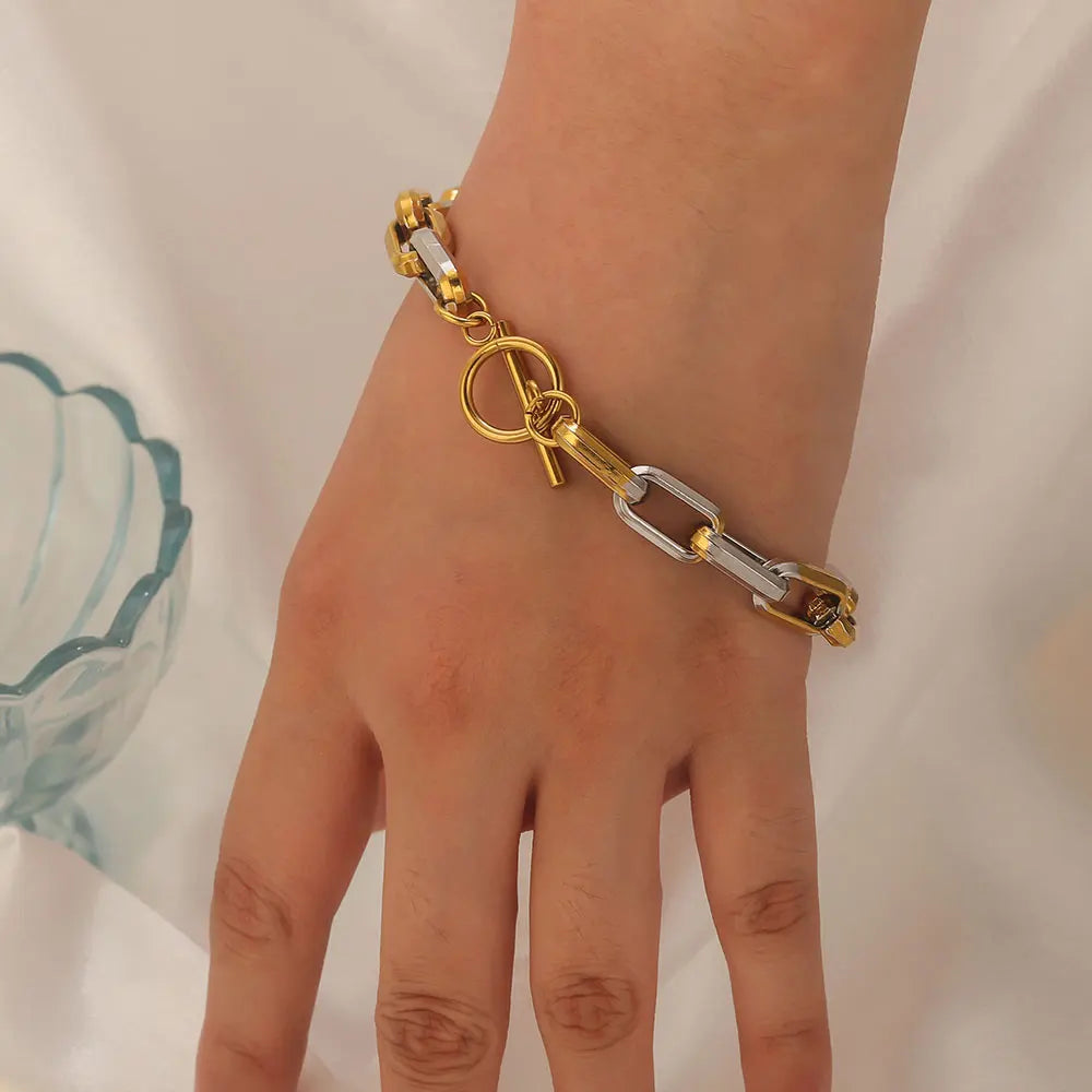 Stainless Steel Bracelets Paper Clip Chain Two-tone Craft