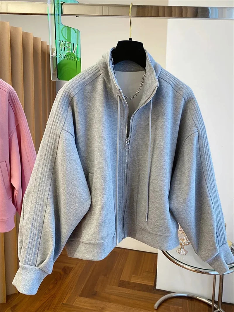 Short Cardigan Zipper Long Sleeve Top Windbreaker Female Outerwear