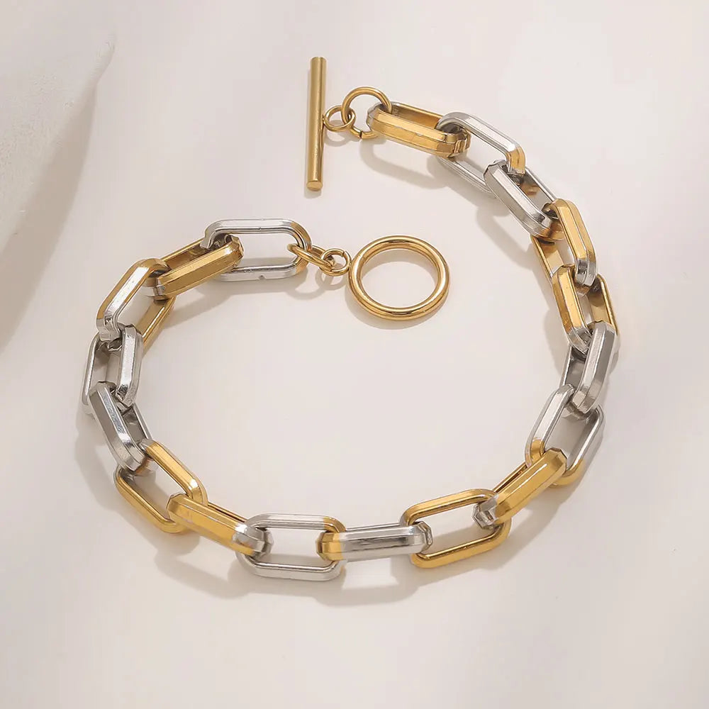 Stainless Steel Bracelets Paper Clip Chain Two-tone Craft
