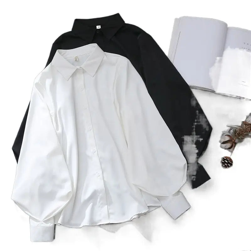 Women White Black Long Lantern Sleeve