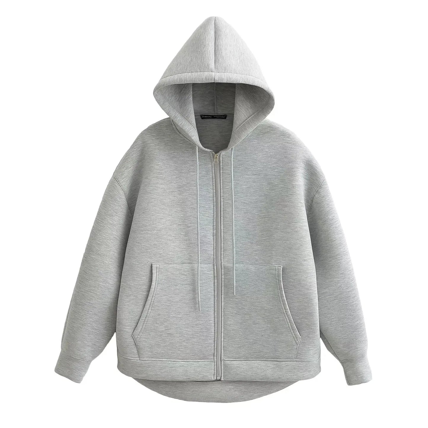 Gray Jacket With Hood Long Sleeve Big Pocket Zipper Jacket