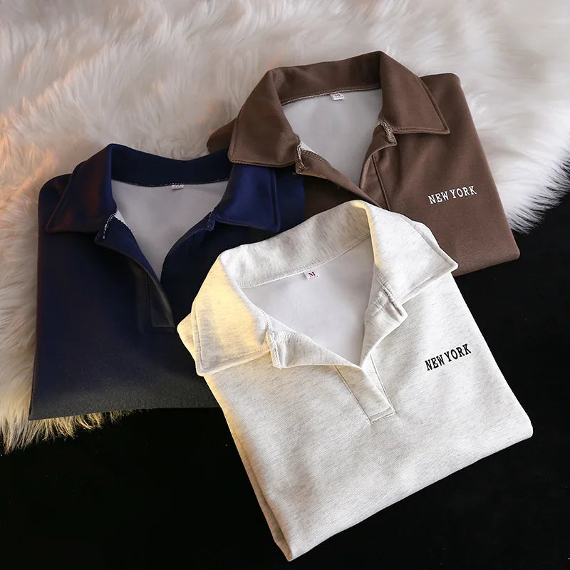 Women Sweatshirt Turn Down Collar Hoodies