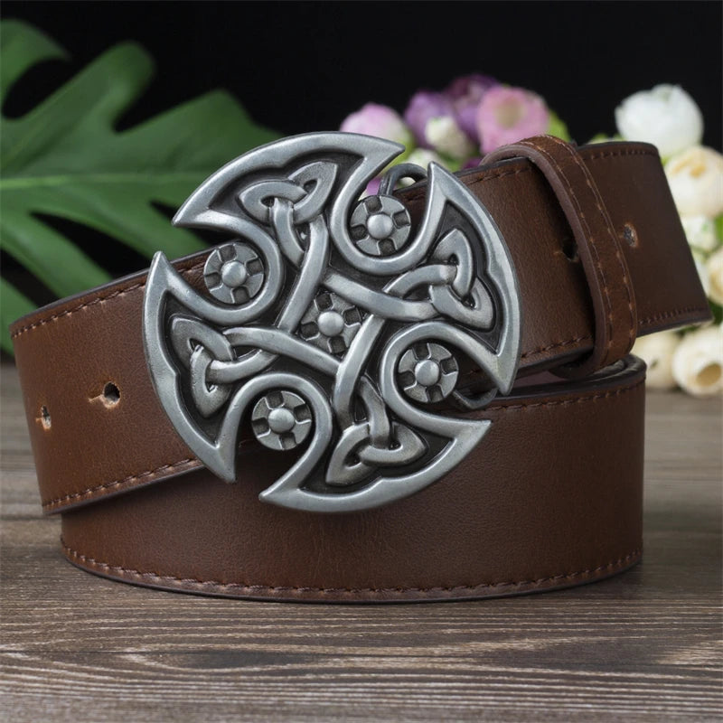 Fashion Leather Belts Big Metal Buckle Celtic Knot