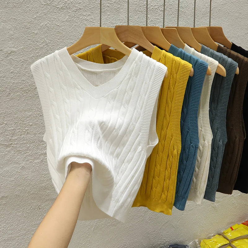 Knitted Women Sweater Vest New Sleeveless V-Neck Knit Sweater Vest