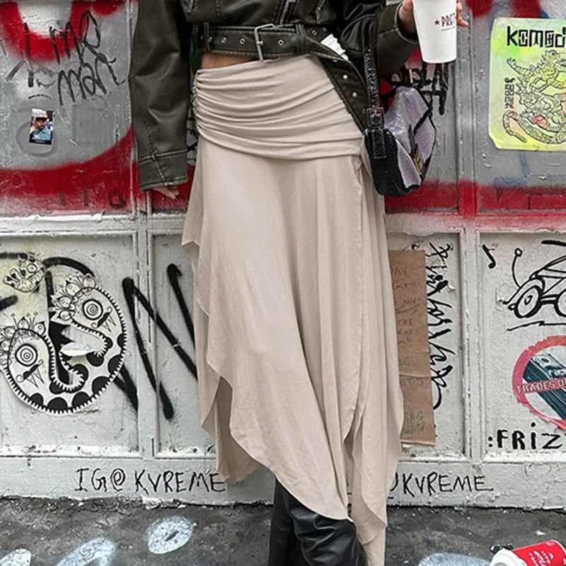 Women's Drawstring Long Skirt Split Hem Loose Midi Skirt
